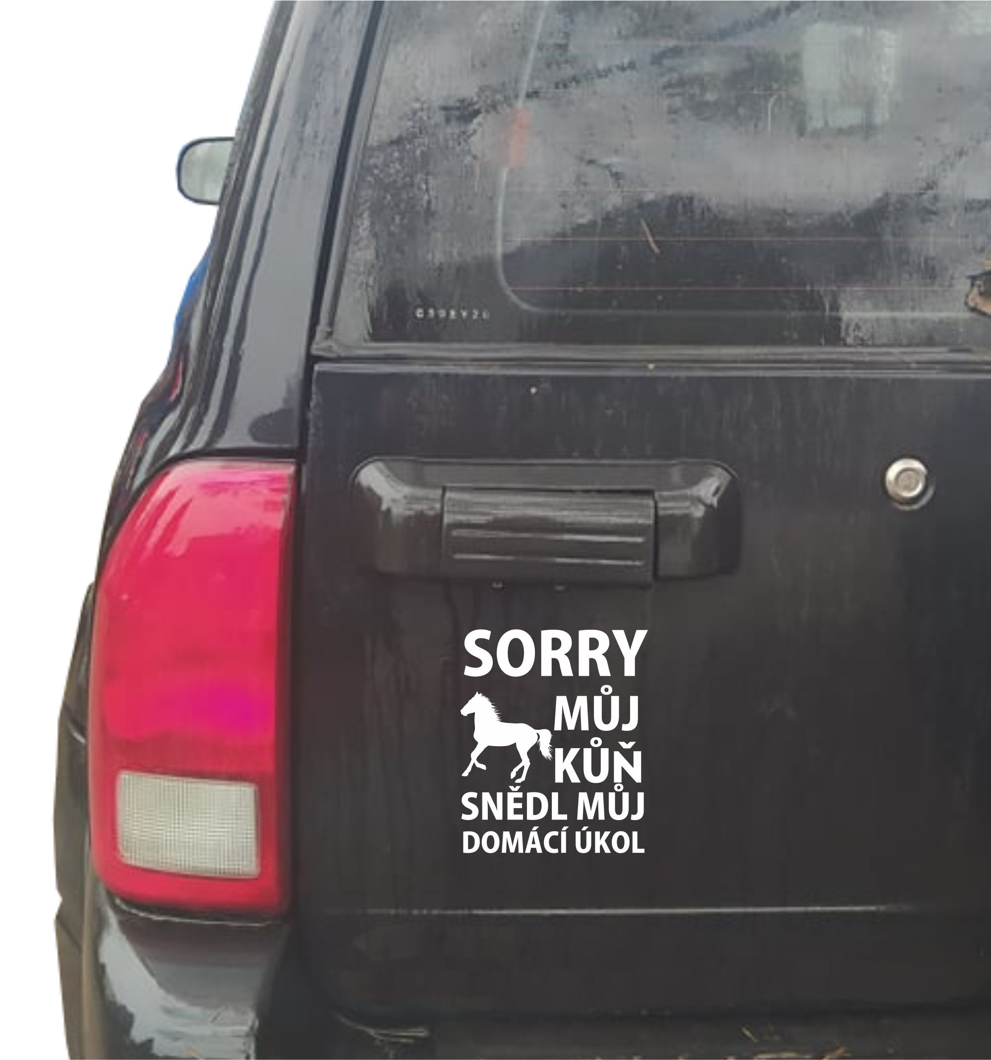 Samolepka sorry můj kůň snědl domácí úkol