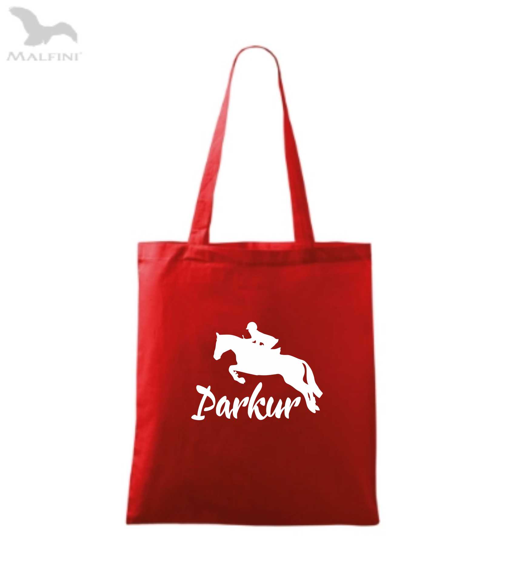 Látková taška s motivem se siluetami se jménem koně a jezdce